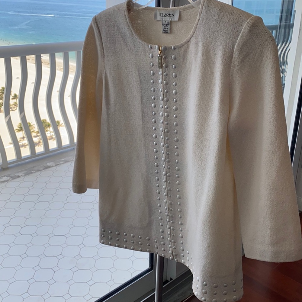 St. John white cream 3/4 sleeve jacket size 2